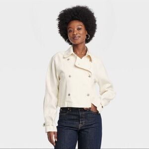 Women's Denim Cropped Trench Jacket - Universal Thread - L & XXL